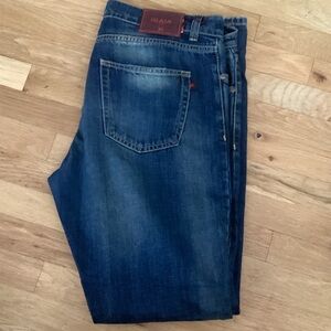 Isaia Straight-Leg Distressed Indigo Jeans. 38